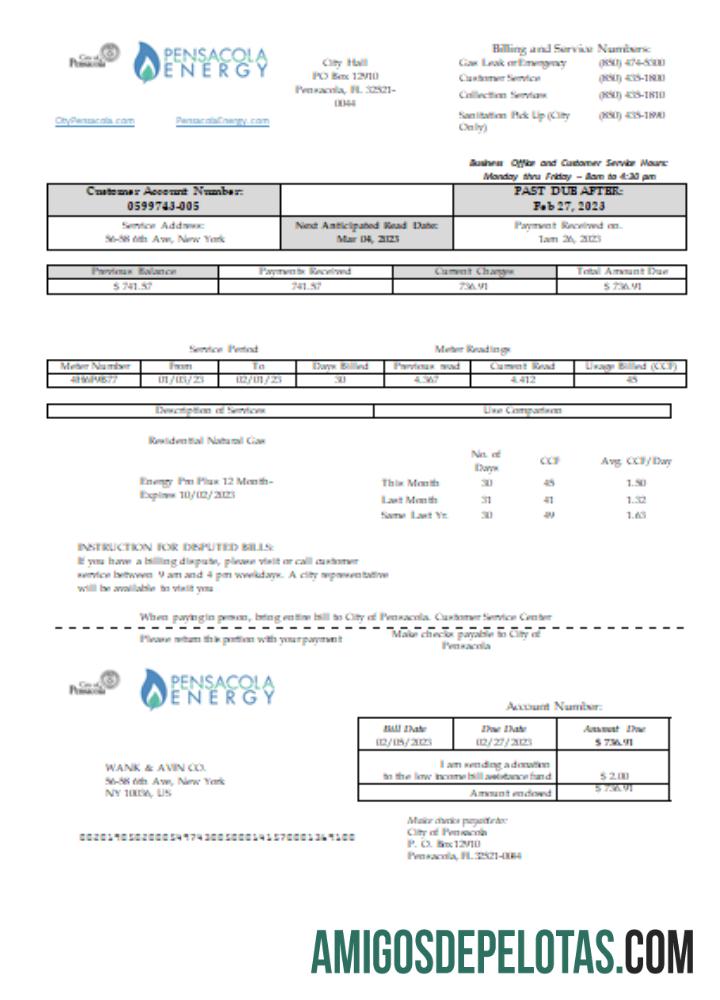 Projeto de lei de serviços públicos de energia da Flórida Pensacola, SCR exemplo real